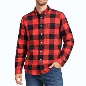Men’s Red Black Buffalo Plaid Flannel Shirt Button Down